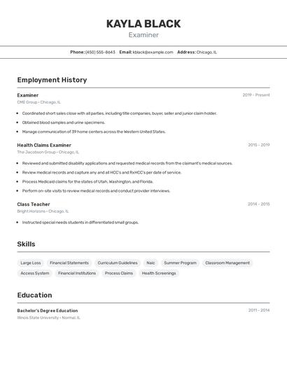 Examiner Resume