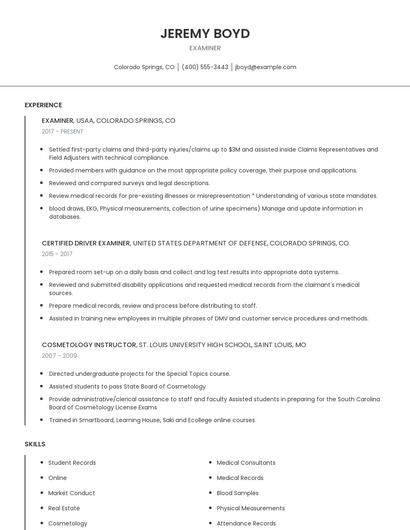 Examiner Resume