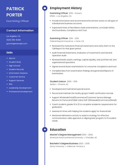 Examining Officer Resume