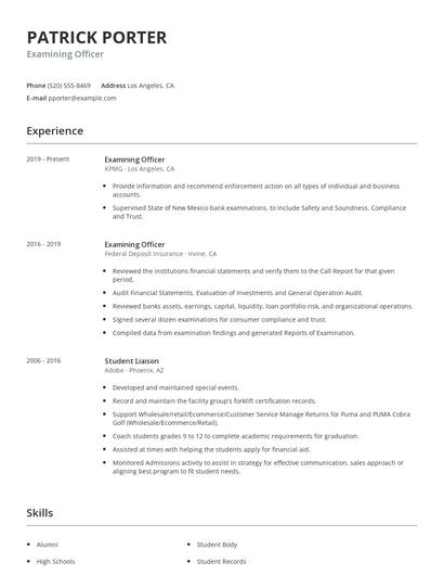 Examining Officer Resume