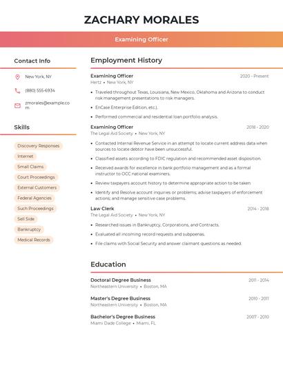 Examining Officer Resume