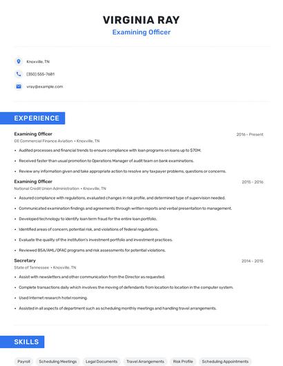 Examining Officer Resume