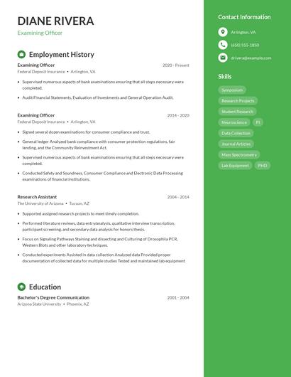 Examining Officer Resume