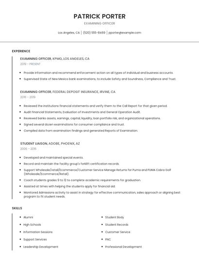 Examining Officer Resume