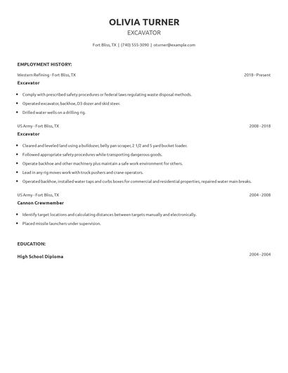 Excavator Resume