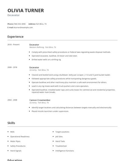 Excavator Resume