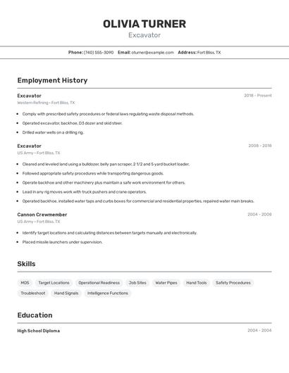Excavator Resume