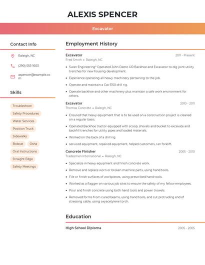Excavator Resume