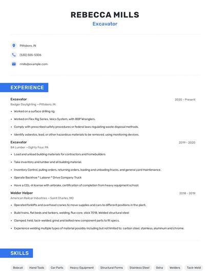 Excavator Resume