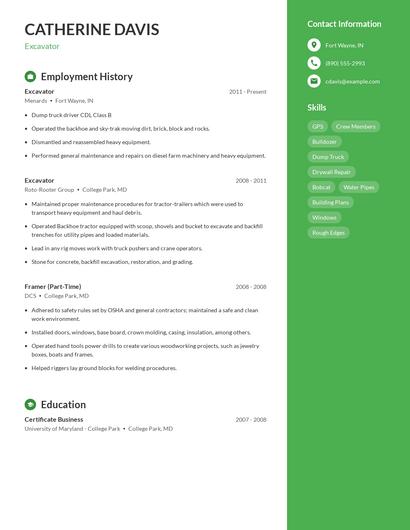 Excavator Resume