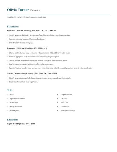 Excavator Resume