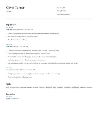 Excavator Resume