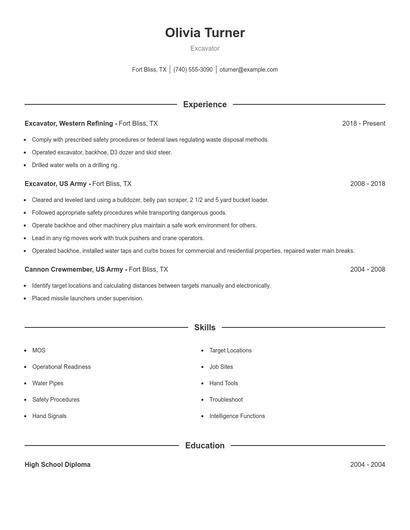 Excavator Resume