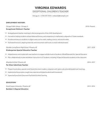 Exceptional Children's Teacher Resume