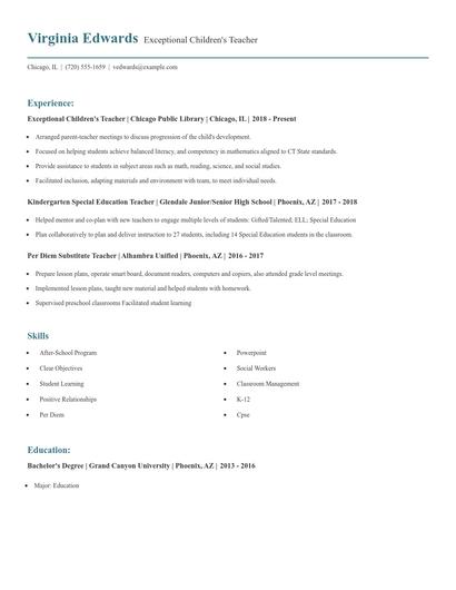 Exceptional Children's Teacher Resume