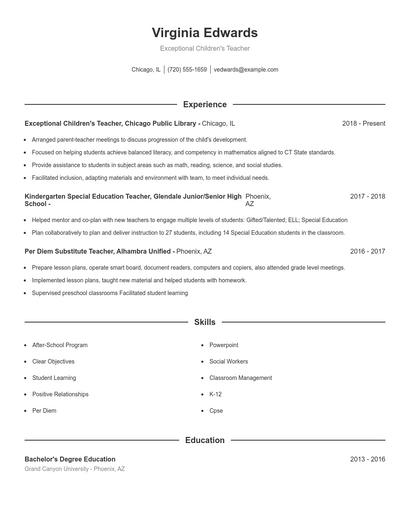 Exceptional Children's Teacher Resume