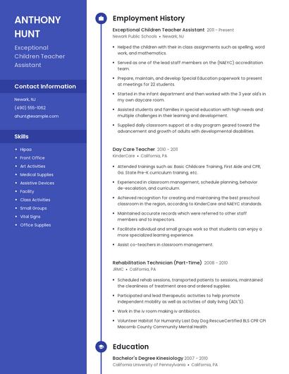 Exceptional Children Teacher Assistant Resume