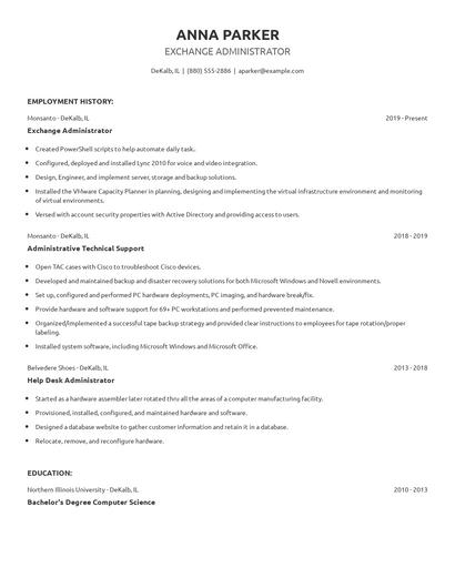 Exchange Administrator Resume