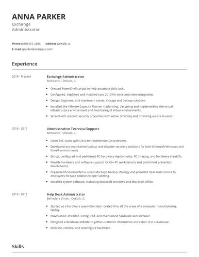 Exchange Administrator Resume