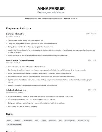 Exchange Administrator Resume
