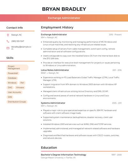 Exchange Administrator Resume