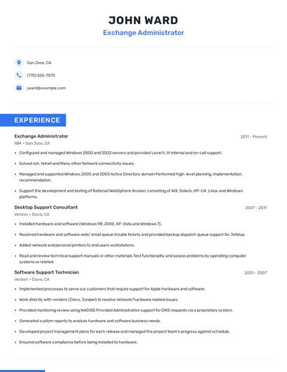 Exchange Administrator Resume
