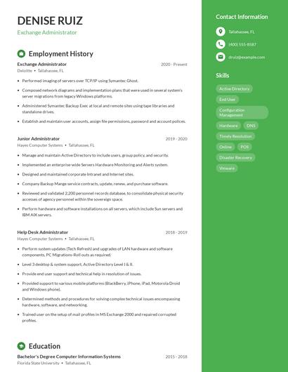 Exchange Administrator Resume