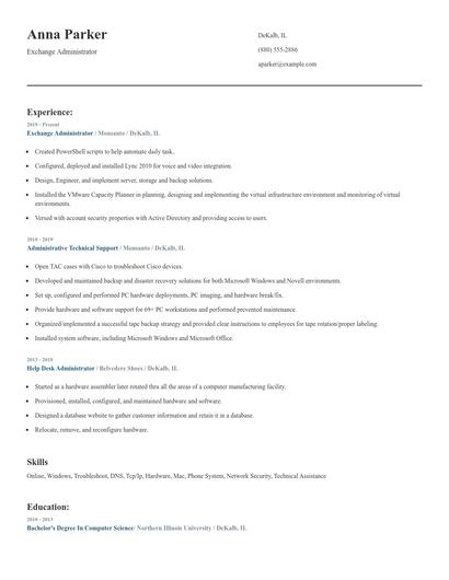 Exchange Administrator Resume