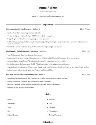 Exchange Administrator Resume