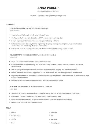Exchange Administrator Resume