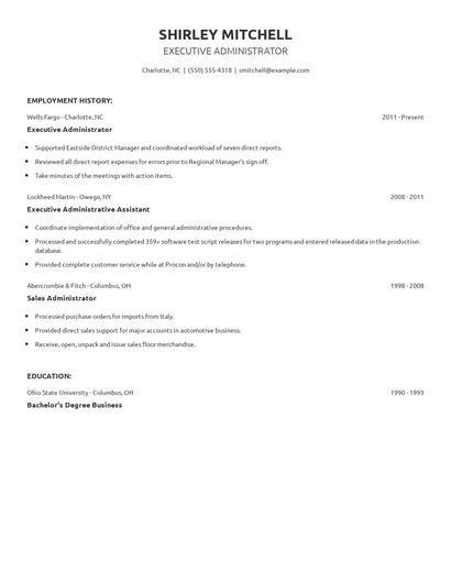 Executive Administrator Resume