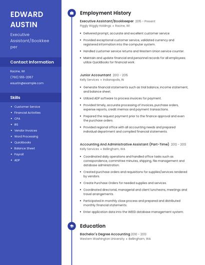 Executive Assistant/Bookkeeper Resume