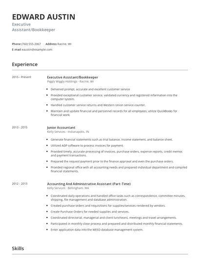 Executive Assistant/Bookkeeper Resume
