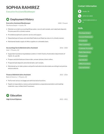 Executive Assistant/Bookkeeper Resume