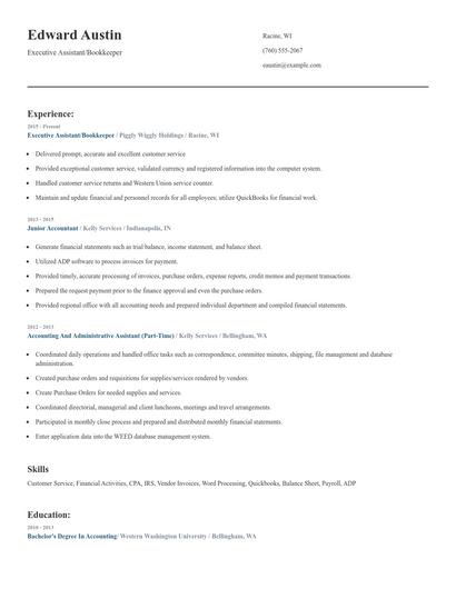 Executive Assistant/Bookkeeper Resume