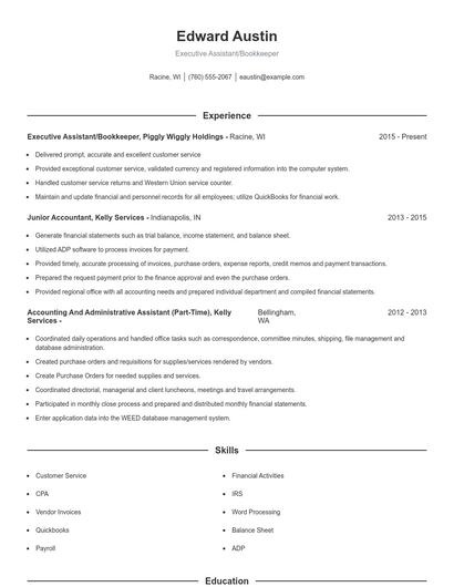 Executive Assistant/Bookkeeper Resume