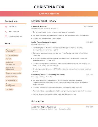 Executive Assistant Resume