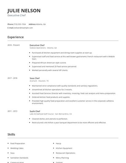 Executive Chef Resume