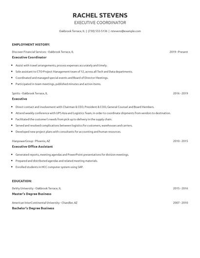 Executive Coordinator Resume