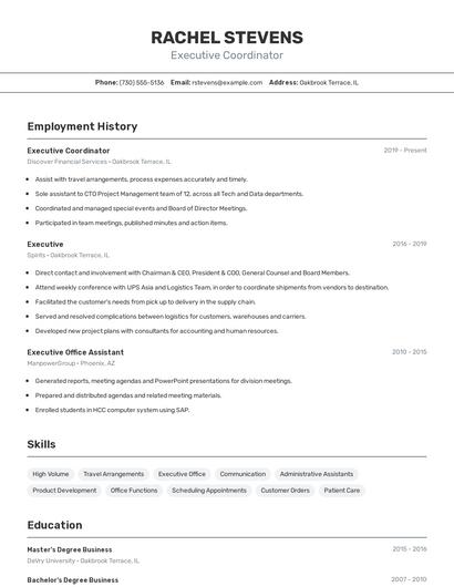 Executive Coordinator Resume