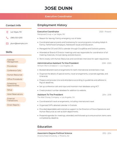 Executive Coordinator Resume