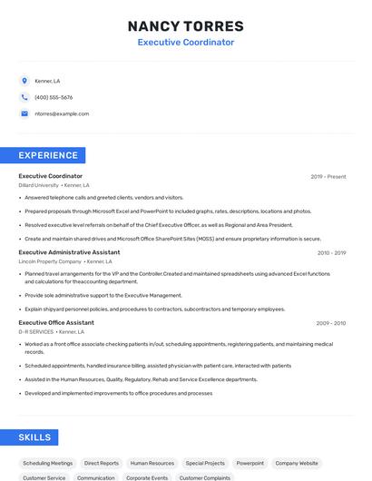 Executive Coordinator Resume