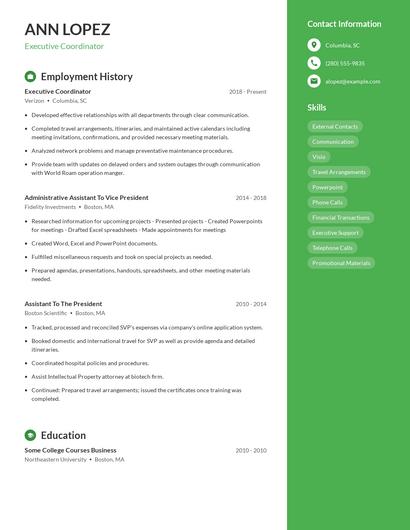 Executive Coordinator Resume