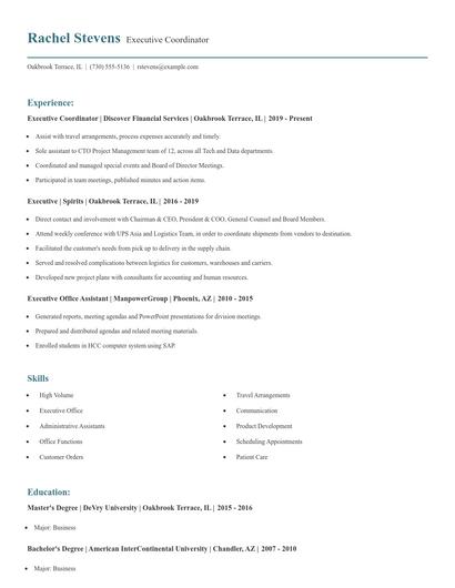 Executive Coordinator Resume