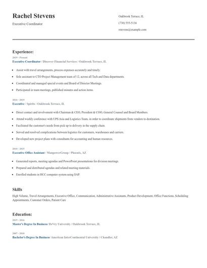 Executive Coordinator Resume