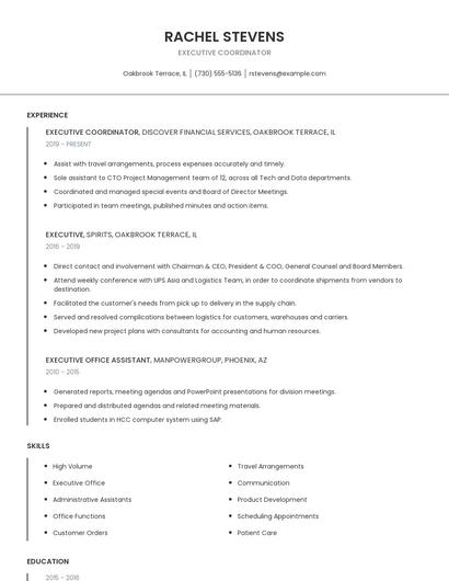 Executive Coordinator Resume