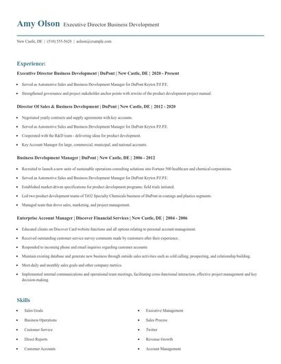 Executive Director Business Development Resume
