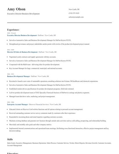 Executive Director Business Development Resume