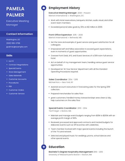 Executive Meeting Manager Resume