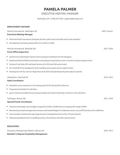 Executive Meeting Manager Resume
